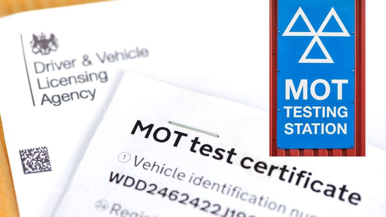 MOT test certificate and an MOT testing station sign