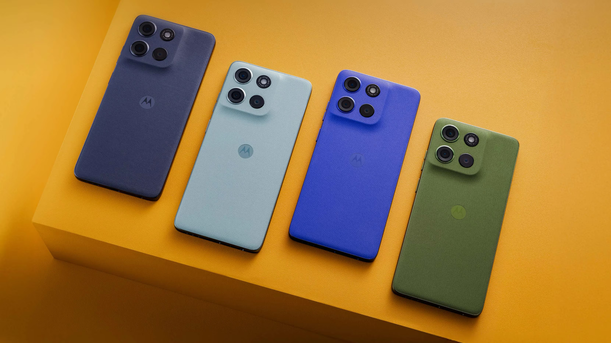 Moto G lineup pictured on a yellow surface