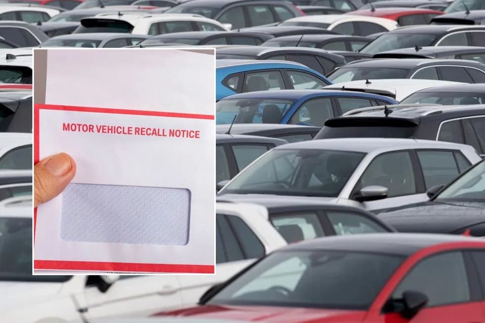 Motor vehicle recall notice letter and a busy car park