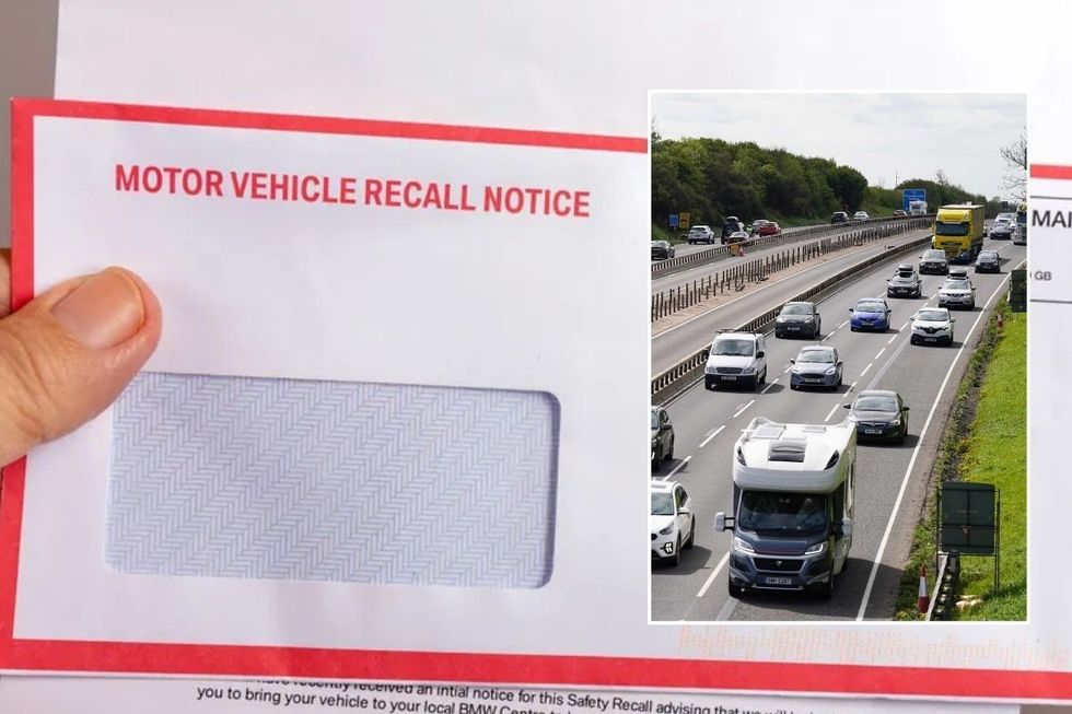 Motor vehicle recall notice letter and a busy motorway