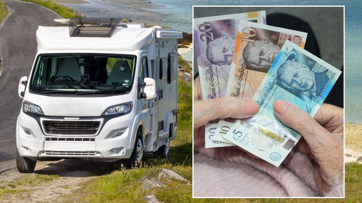 Motorhome and an old person holding money