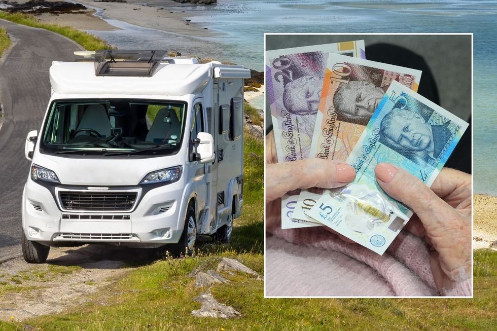Motorhome and an old person holding money