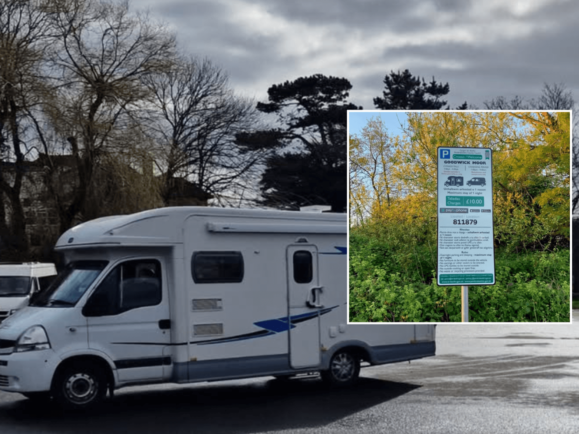 Motorhome and parking sign