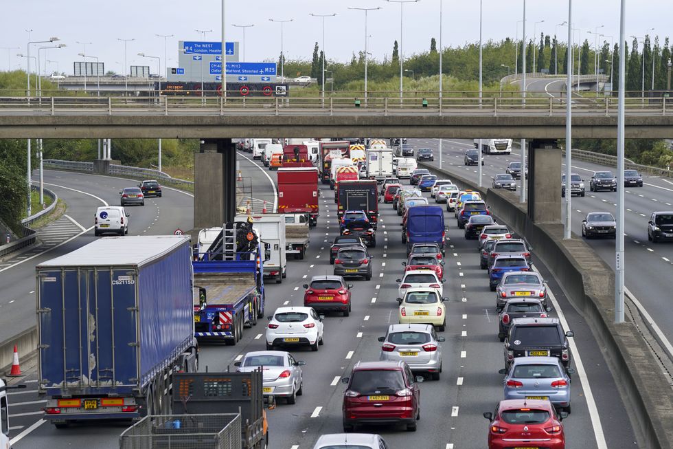 Motorists queue on the M25 motorway near Heathrow Airport, the road which has been closed 5 times by Insulate Britain protestors.