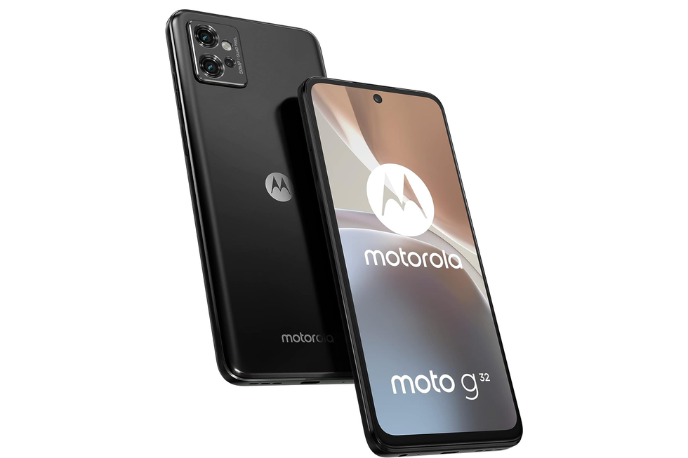 motorola g32 smartphone pictured on a white background