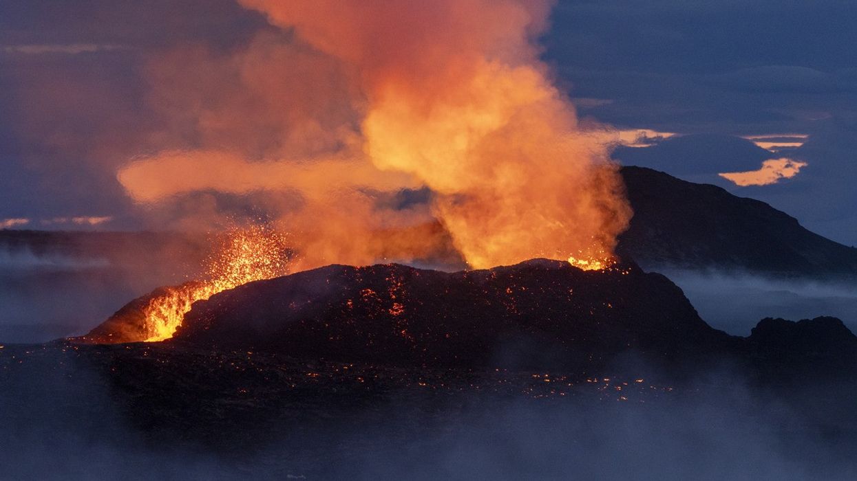 Mount Fagradalsfjall volcano spews lava after an eruption in Reykjavik, Iceland, on July 16, 2023