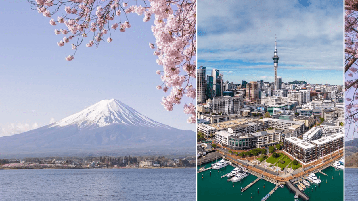 Mount Fuji, Japan / Auckland Viaduct Harbour, New Zealand