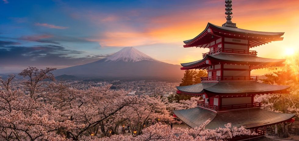 Mountain and temple in Japan