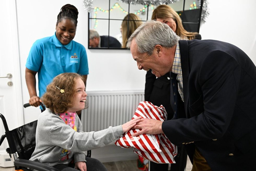 Mr Farage started his delivery blitz by meeting vulnerable young people at Seaside Care Homes and dropping off a tranche of Christmas presents