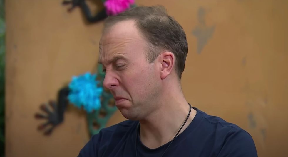 Mr Hancock also ate a fish eye and had to drink an entire glass of blended meal worms accompanied with a witchetty grub garnish.