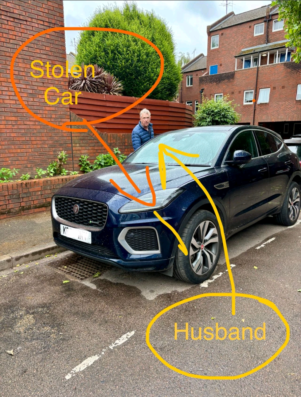Mr Simpson with the stolen Jaguar E-Pace