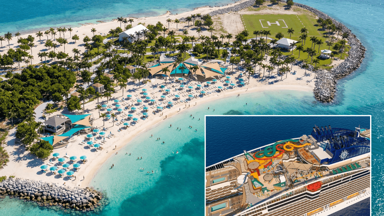 MSC Cruises private Bahamian island / MSC ship birdseye view