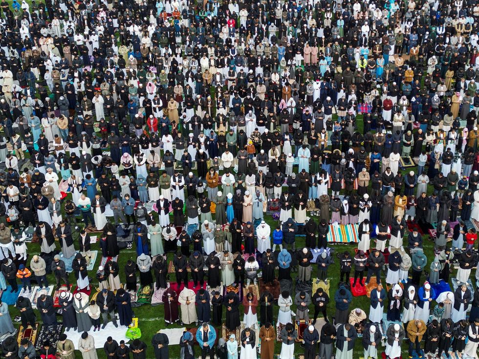 Muslims praying at Small Heath Park
