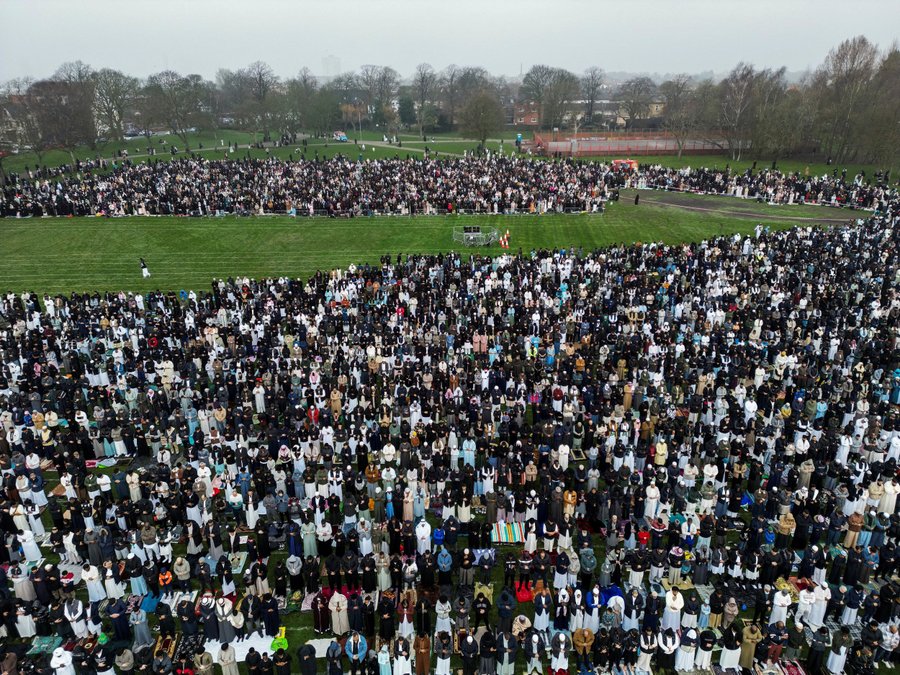 Muslims praying at Small Heath Park