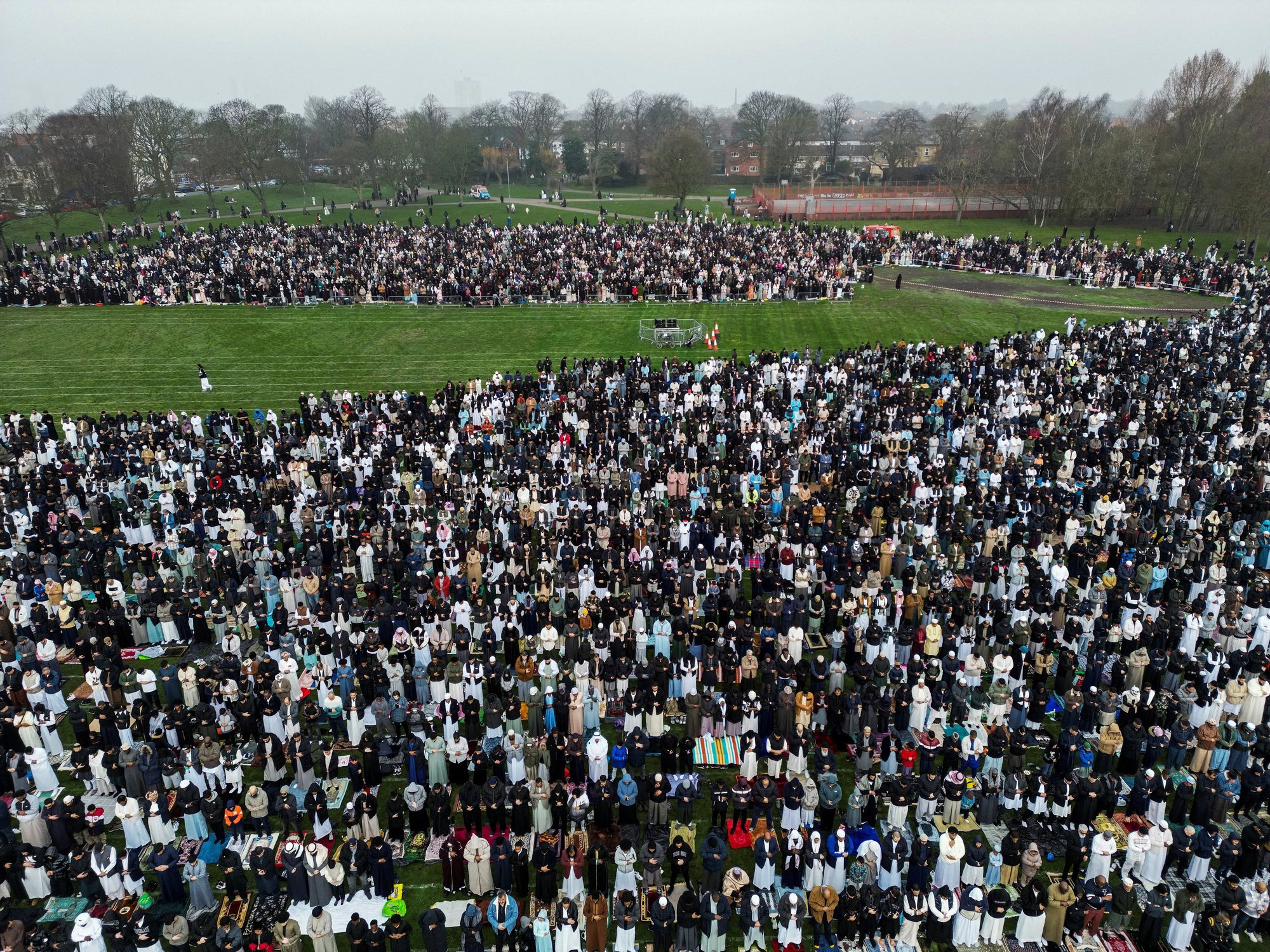 Muslims praying at Small Heath Park