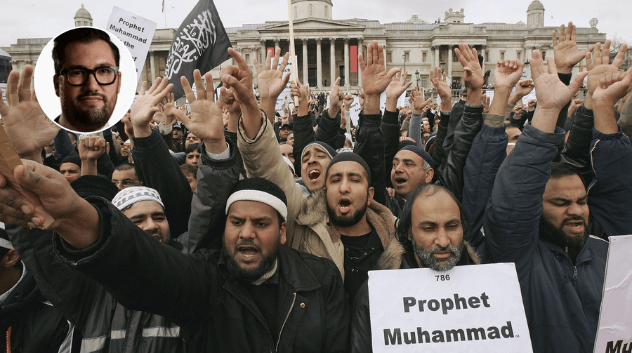 Muslims protest against the printing of offensive caricatures of the Prophet Muhammad by leading European newspapers