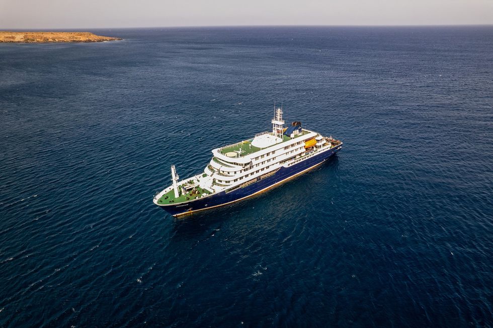 MV Hondius stationary off the port of Praia, the capital of Cape Verde