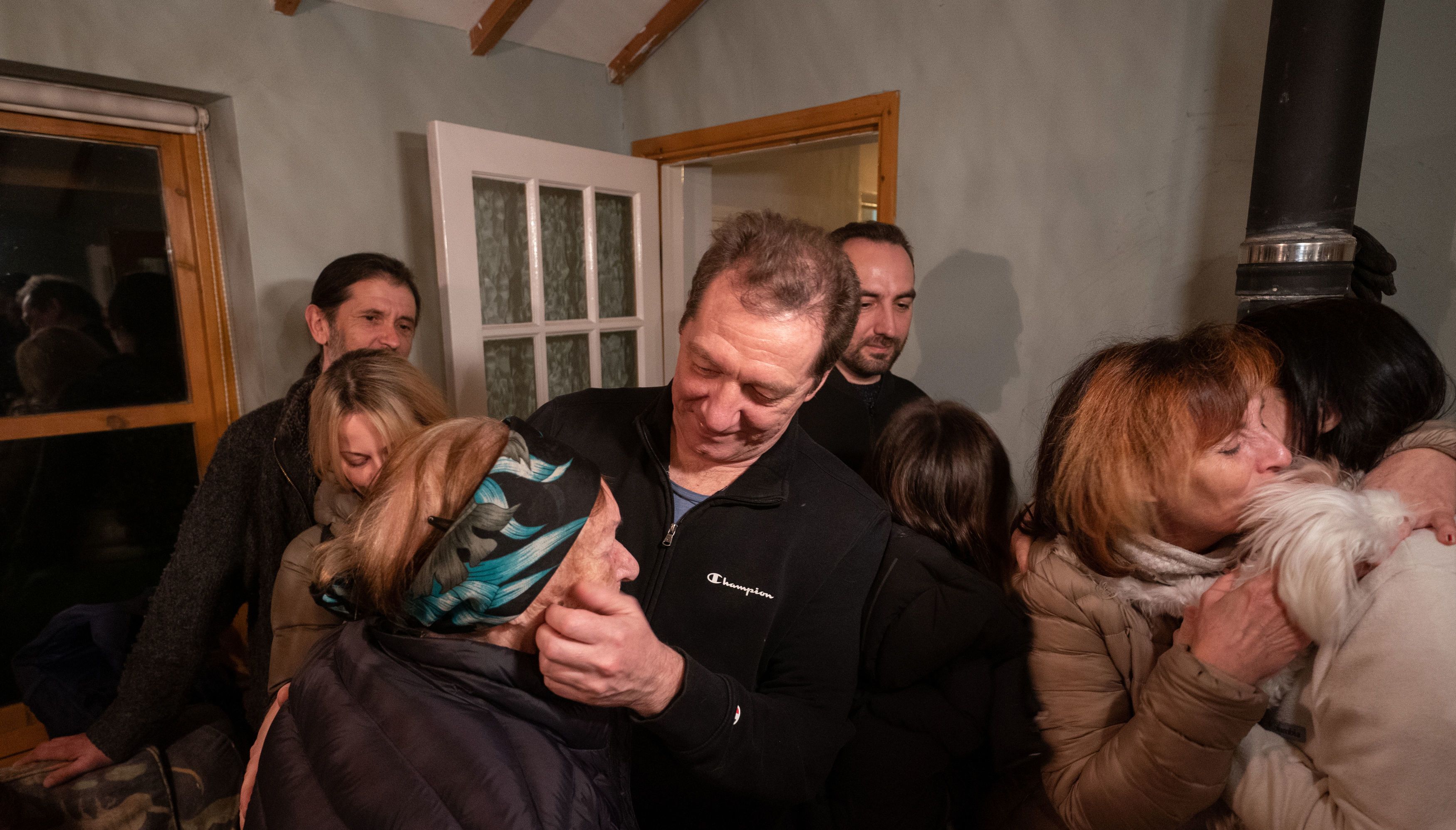 Mykola Starkov is reunited with his mother Halyna Starkova, 89, at their new home in Caldecote near Cambridge.