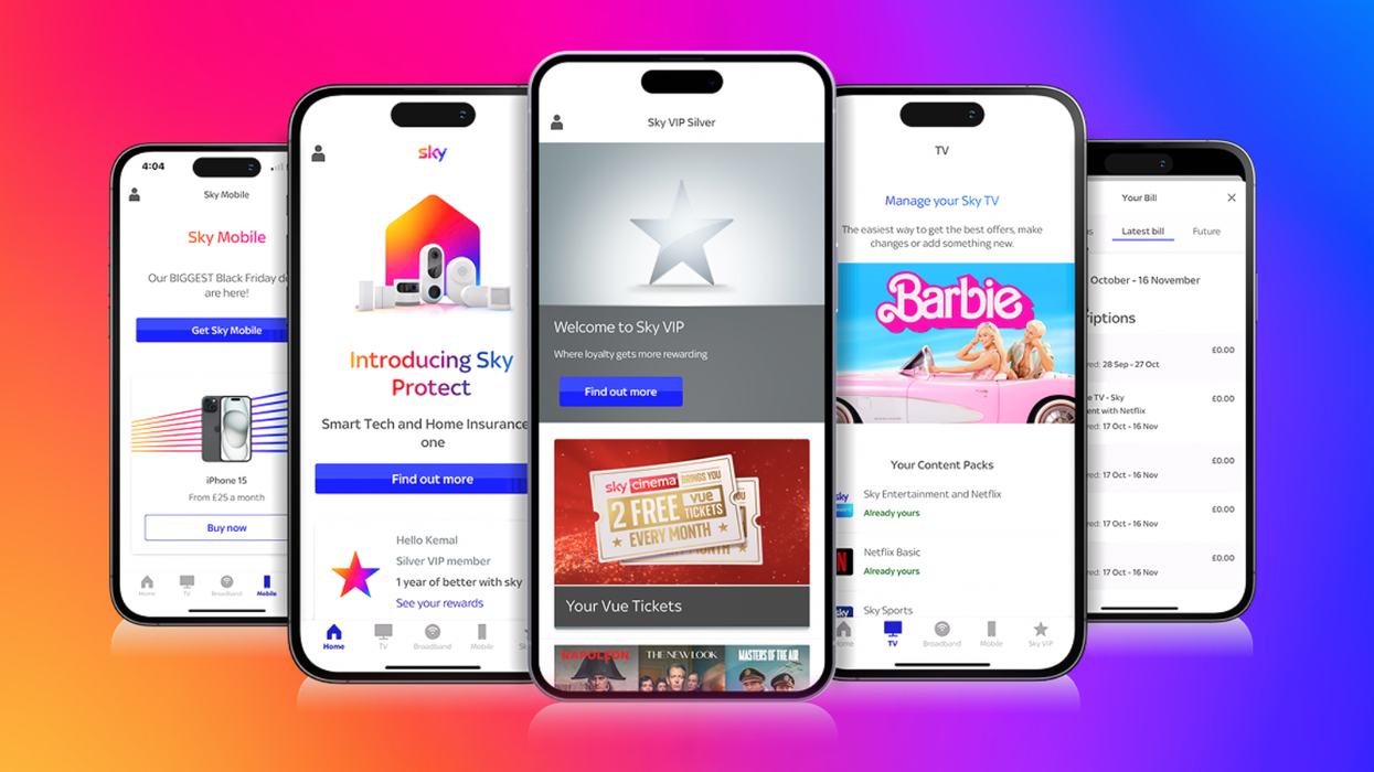 MySky app shown on iPhone with different screens