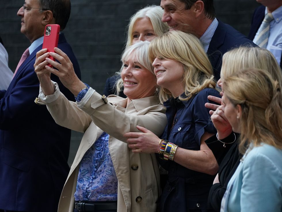 Nadine Dorries and Rachel Johnson outside 10 Downing Street, London, before outgoing Prime Minister Boris Johnson departs for Balmoral for an audience with Queen Elizabeth II to formally resign as Prime Minister. Picture date: Tuesday September 6, 2022.