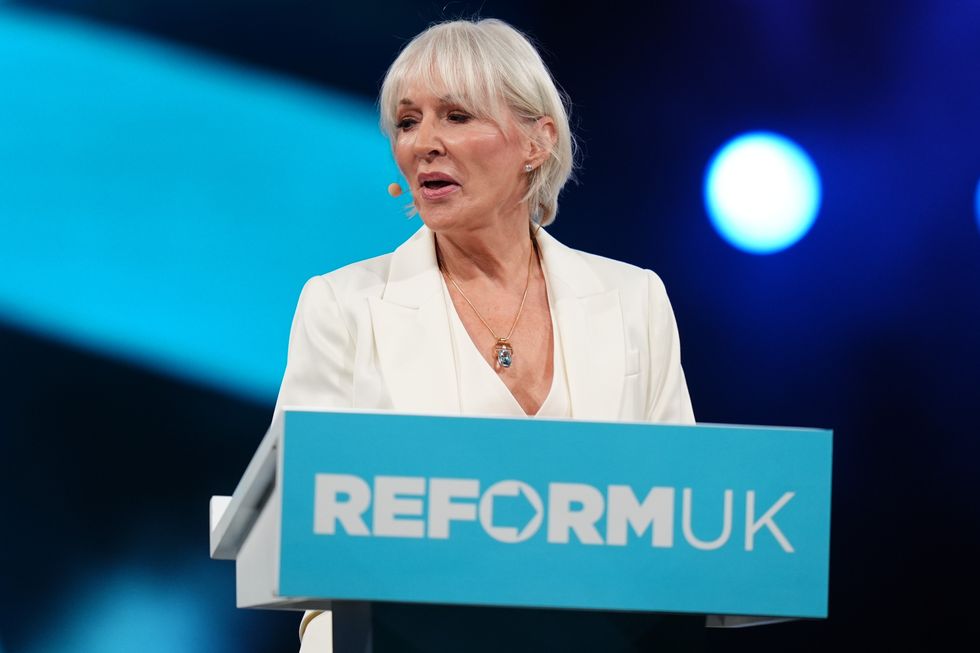 Nadine Dorries, who defected to Reform UK on the eve of its party conference, speaks during the party's annual conference at the National Exhibition Centre in Birmingham
