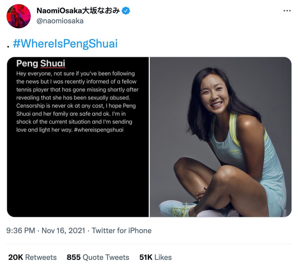 Naomi Osaka tweeted her concern.