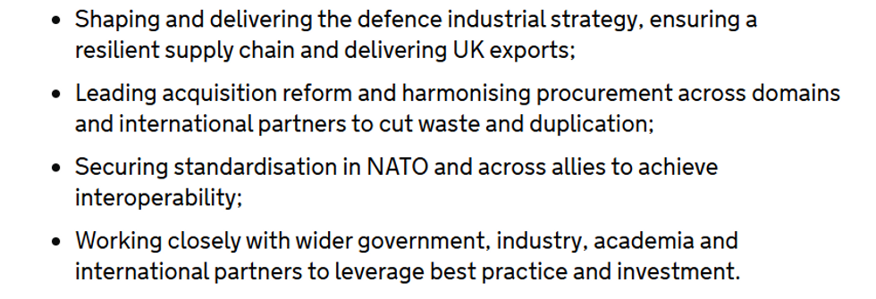 National Armaments Director's roles