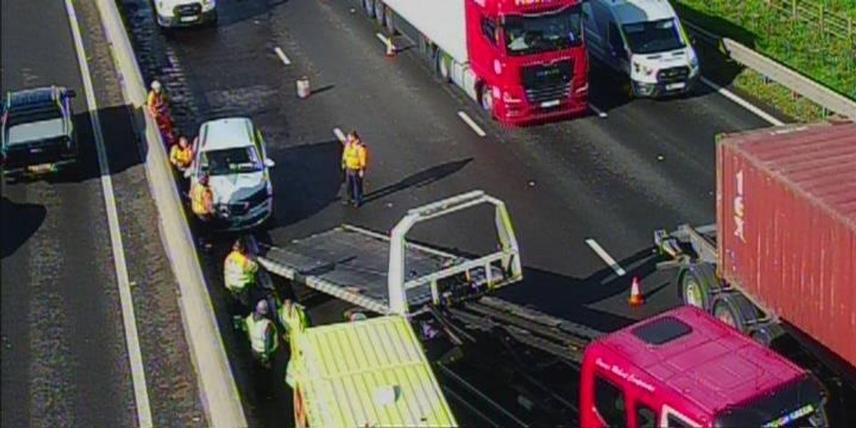 Drivers face hours-long delays after serious crash and fuel spill shuts busy motorway Drivers face hours-long delays after serious crash and fuel spill shuts busy motorway
