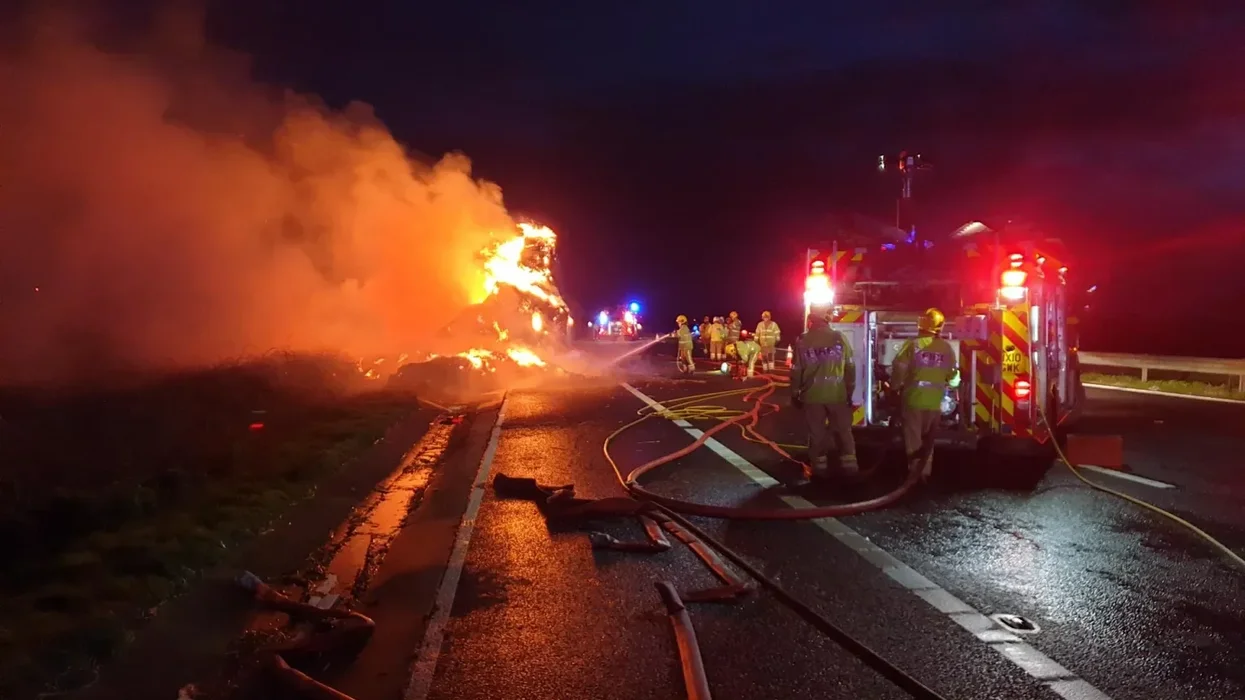National Highways teams battling a fire
