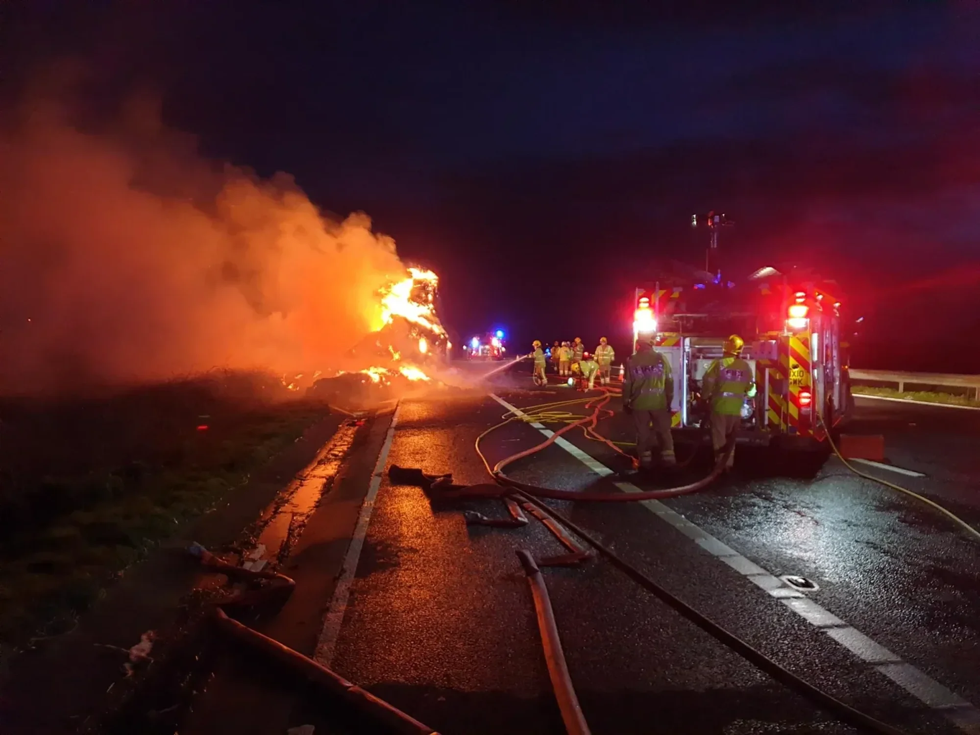 National Highways teams battling a fire