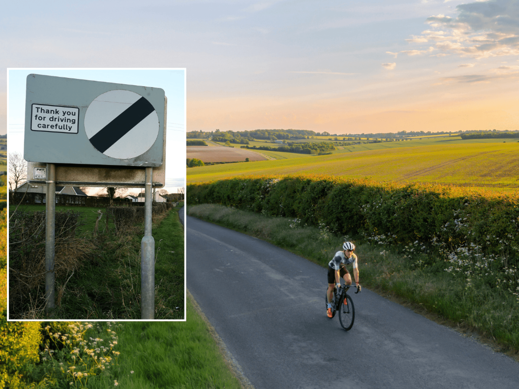 National speed limit and cyclist on road