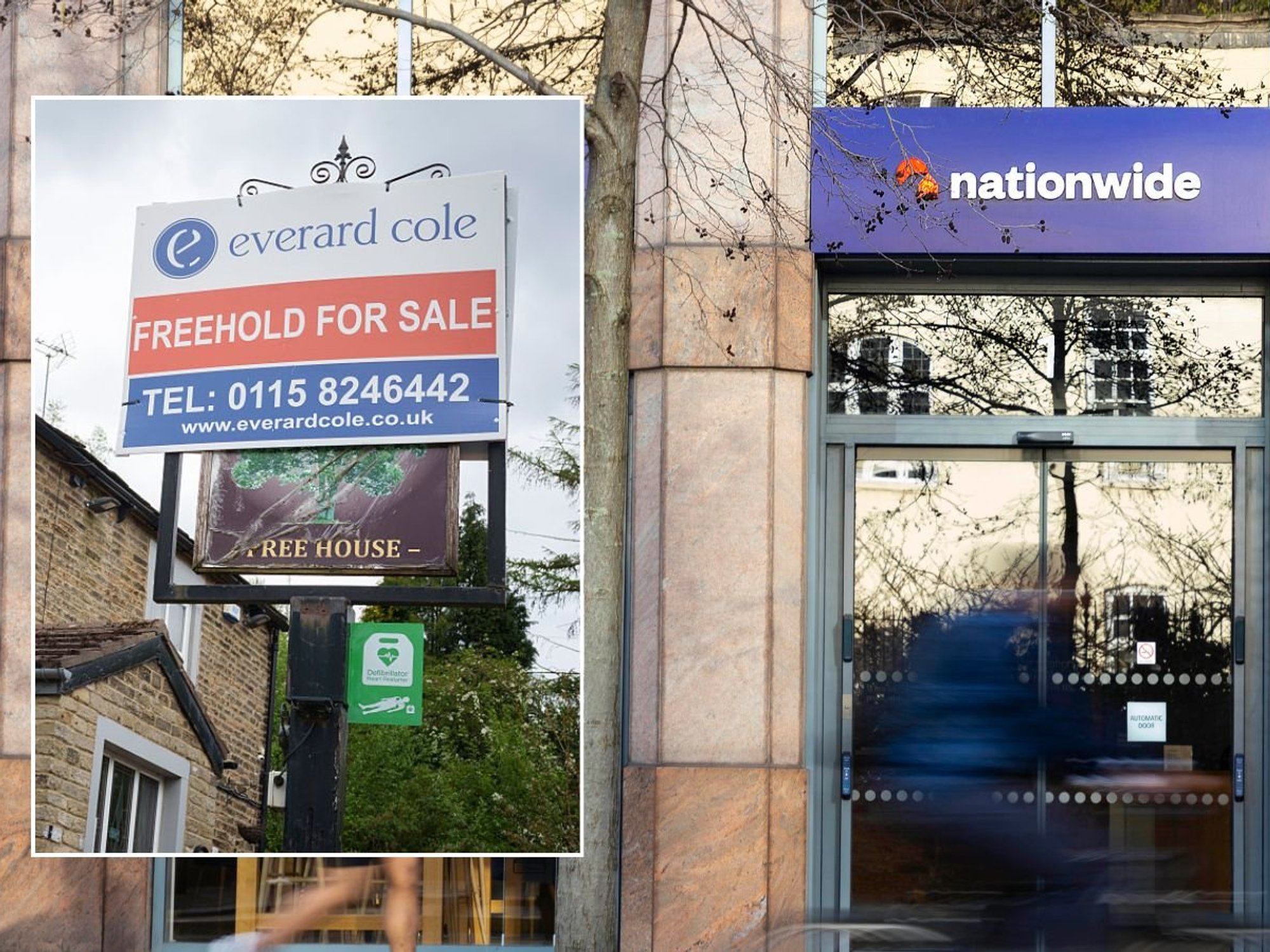 Nationwide branch and for sale sign outside house