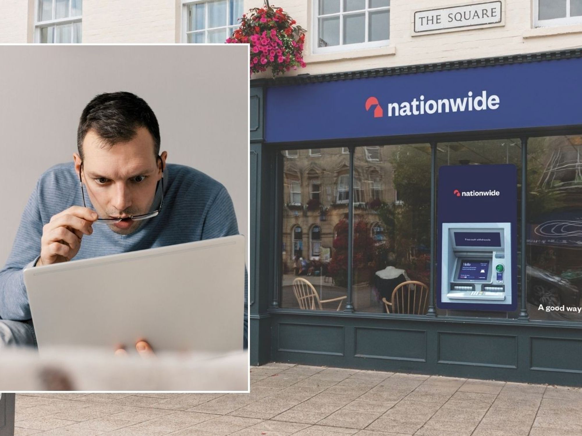 Nationwide branch and man looking at form