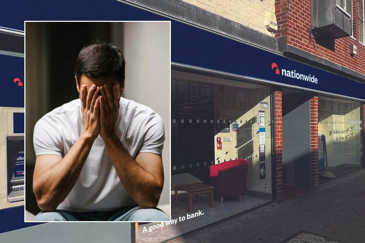 Nationwide branch and man looking worried 