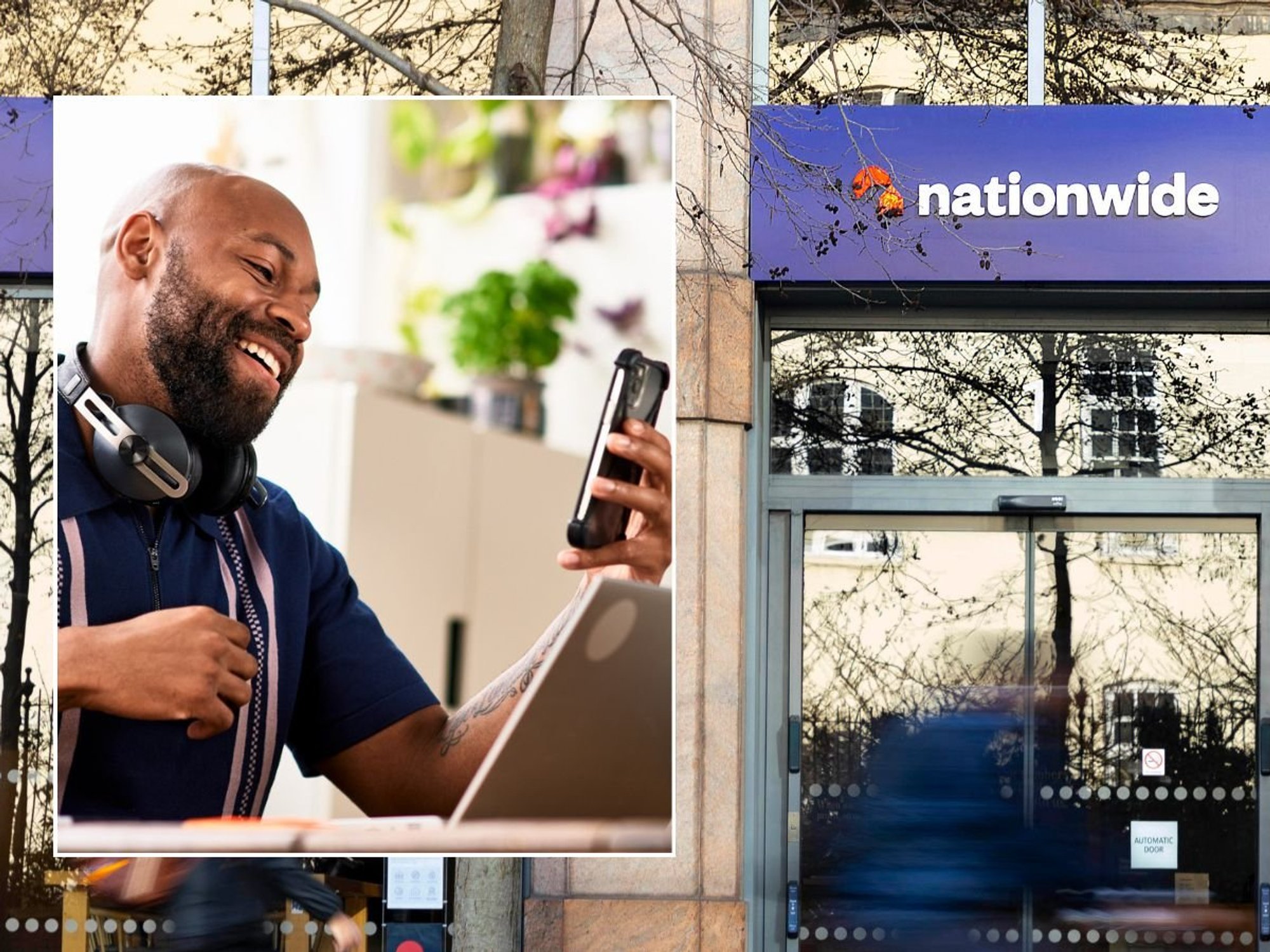 Nationwide branch and man on phone
