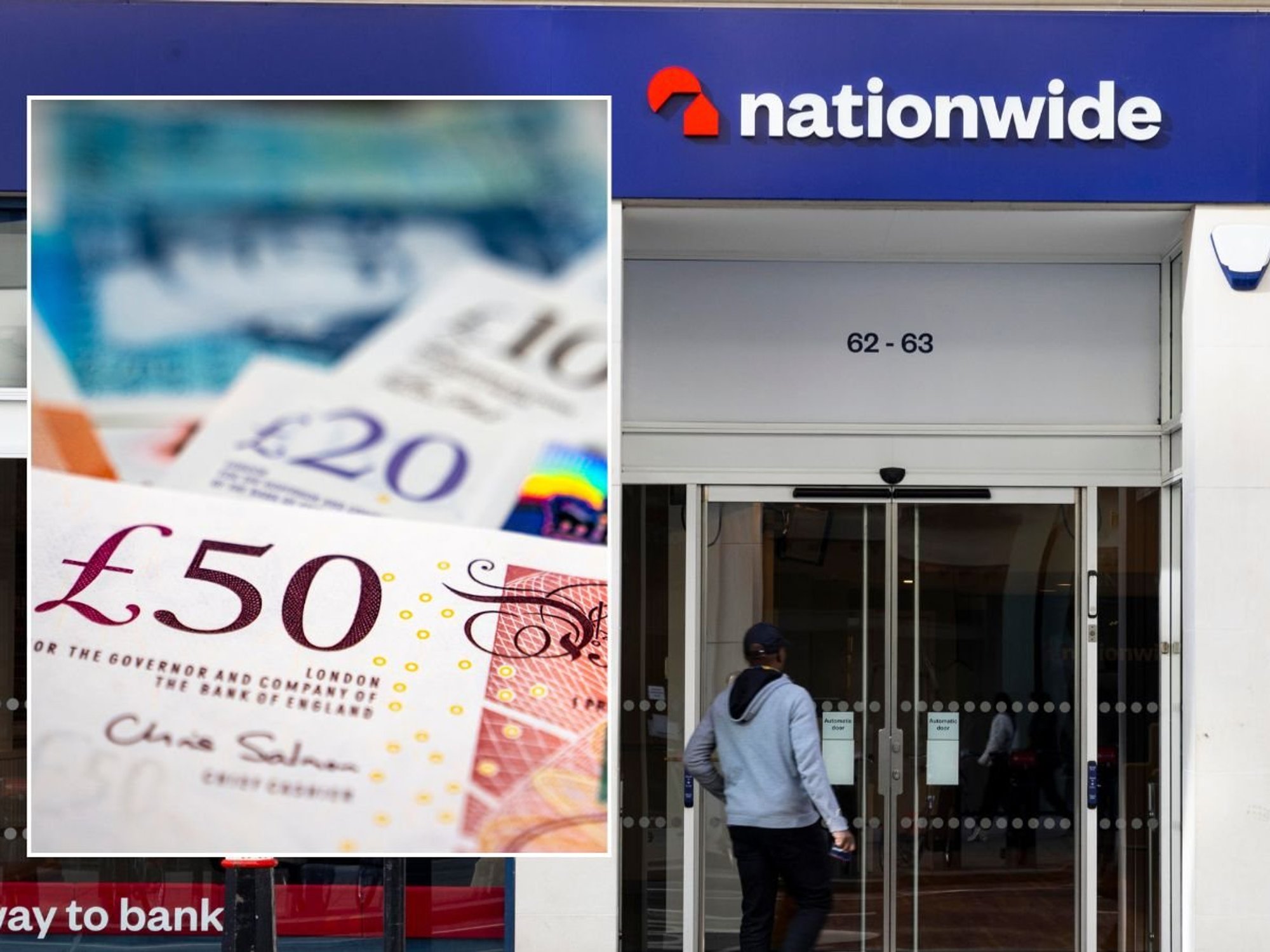 Nationwide branch and pound notes