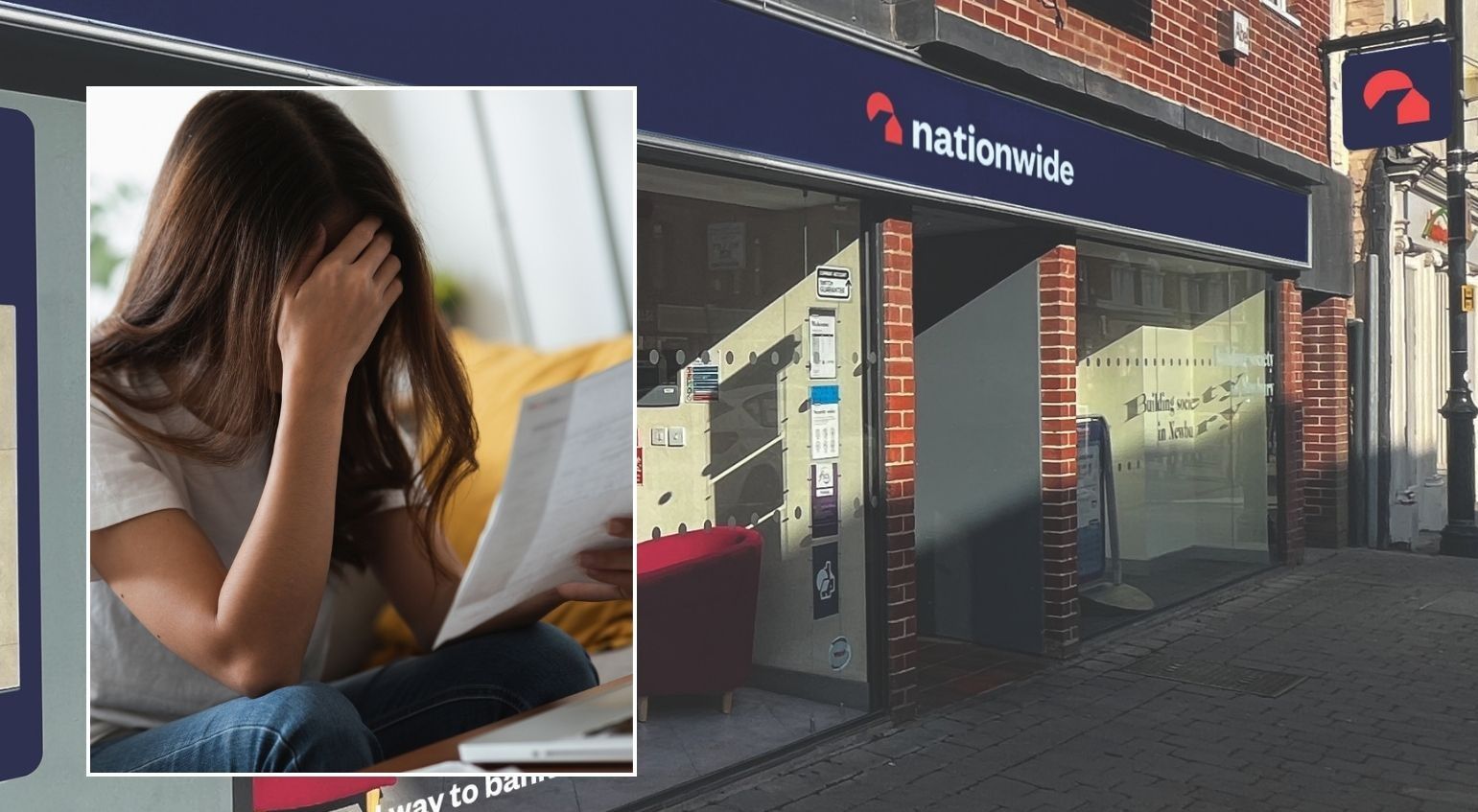 Nationwide branch and woman in shock