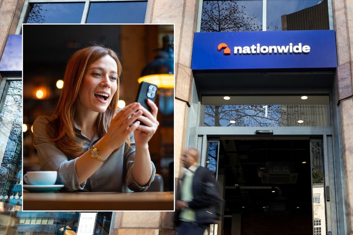 Nationwide branch and woman on phone