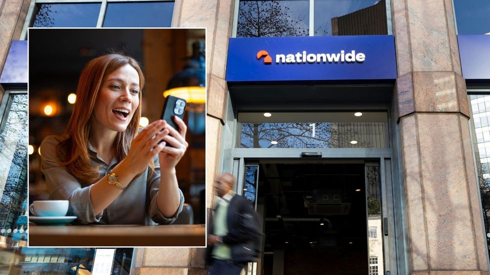 Nationwide branch and woman on phone