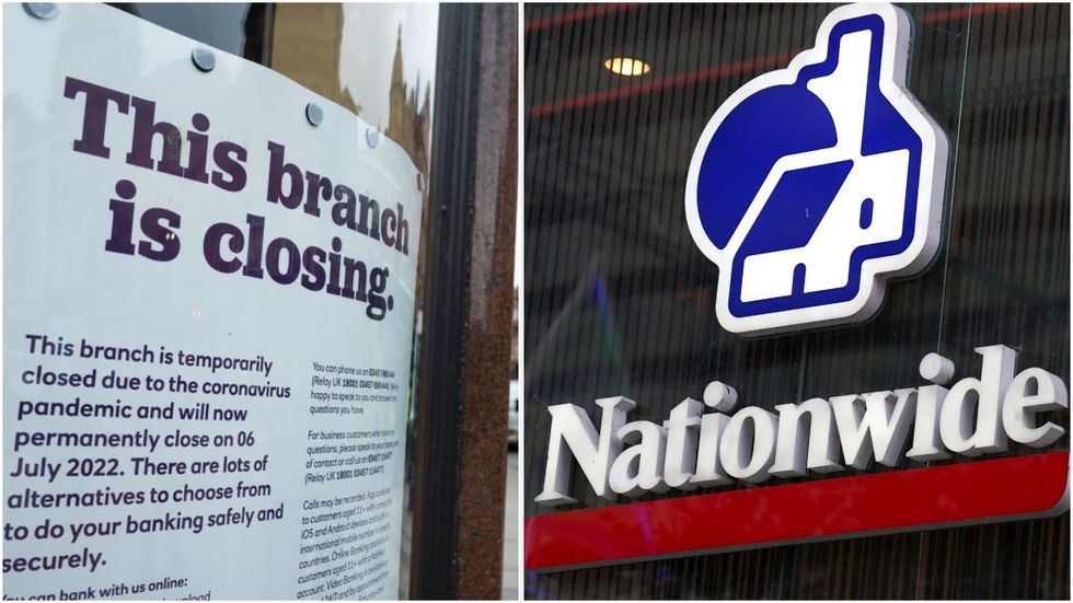 Nationwide Building Society and bank branch closure sign