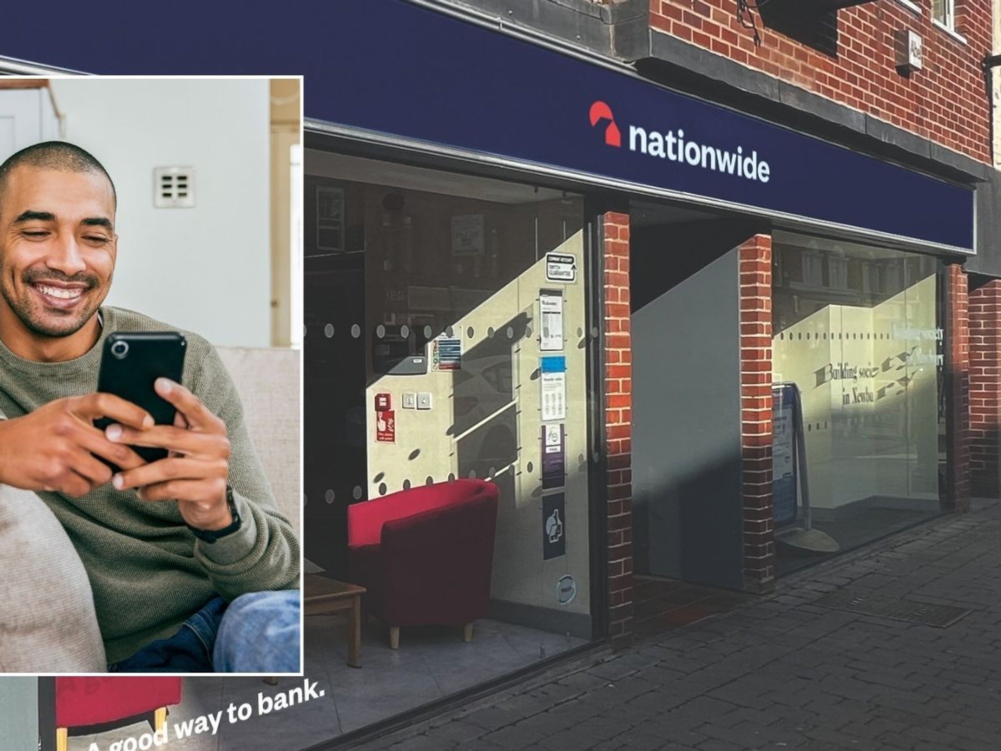 Nationwide Building Society and man on phone