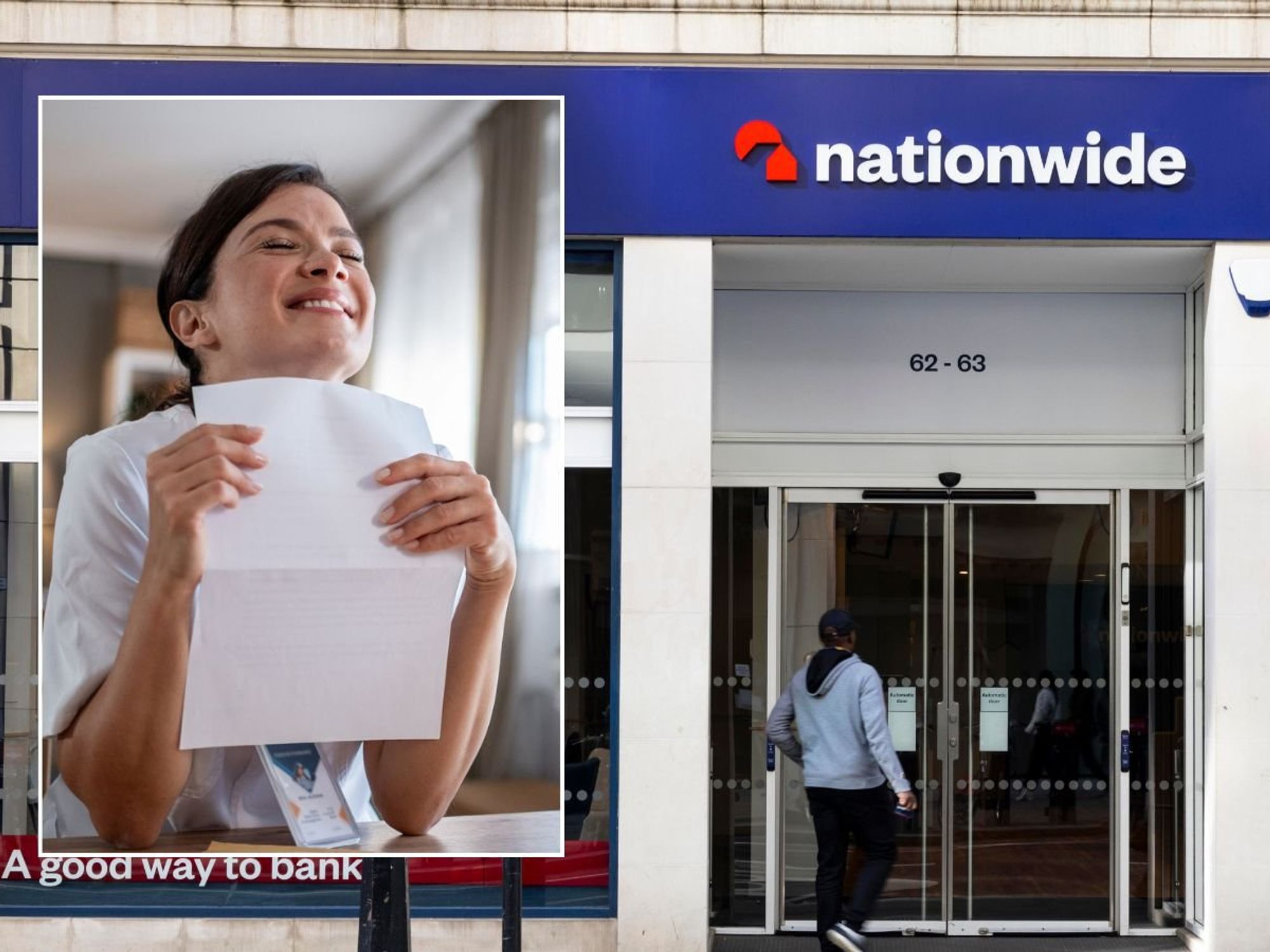 Nationwide Building Society and woman holding letter