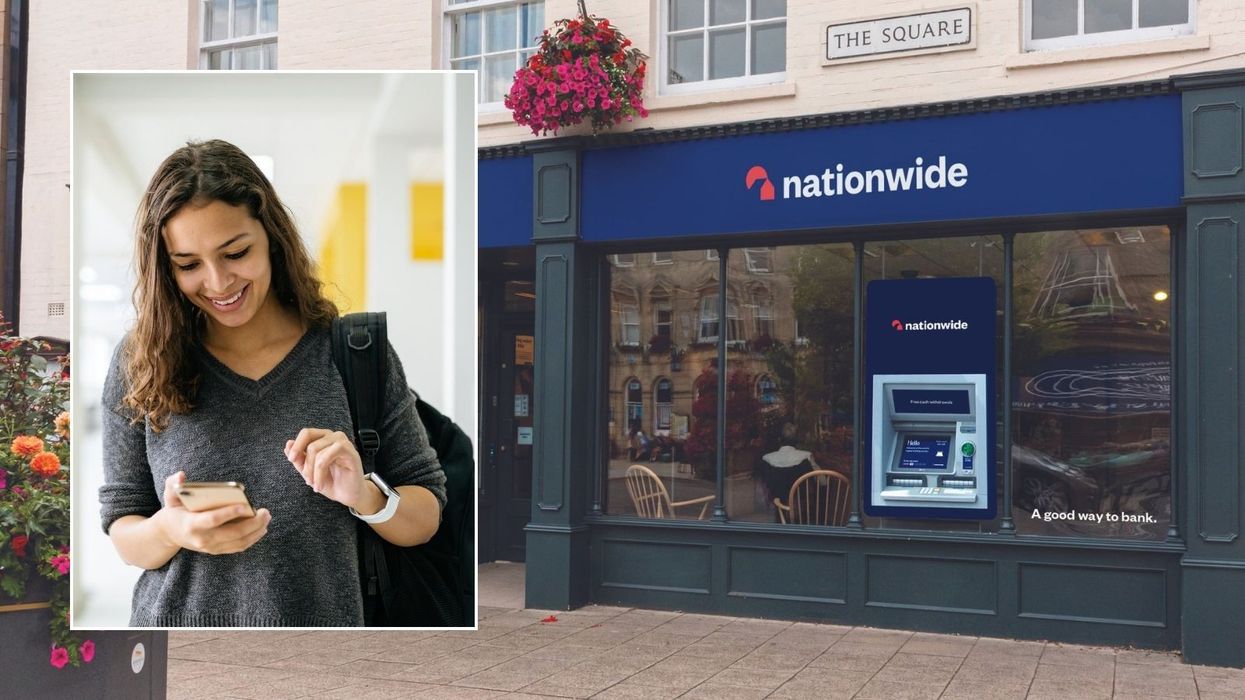Nationwide Building Society and woman on phone