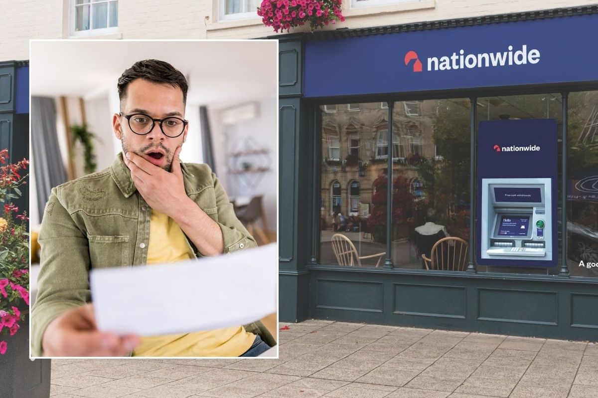 Nationwide Building Society branch and shocked man