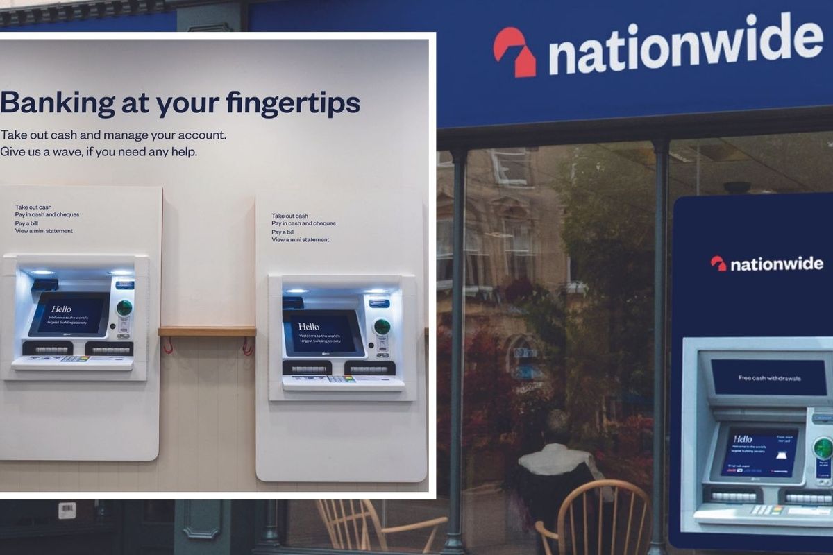 Nationwide Building Society branch sign and cash machines