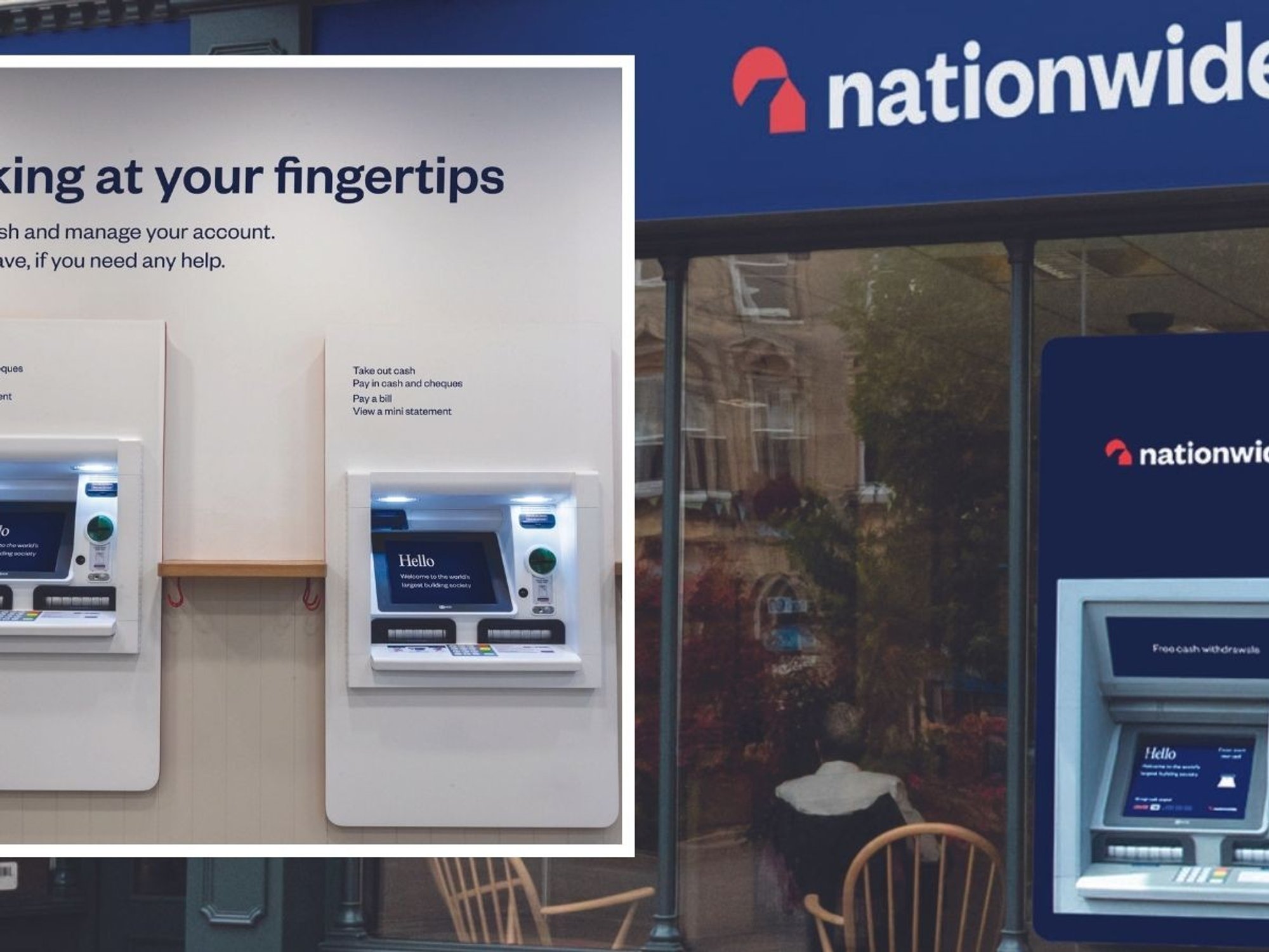 Nationwide Building Society branch sign and cash machines