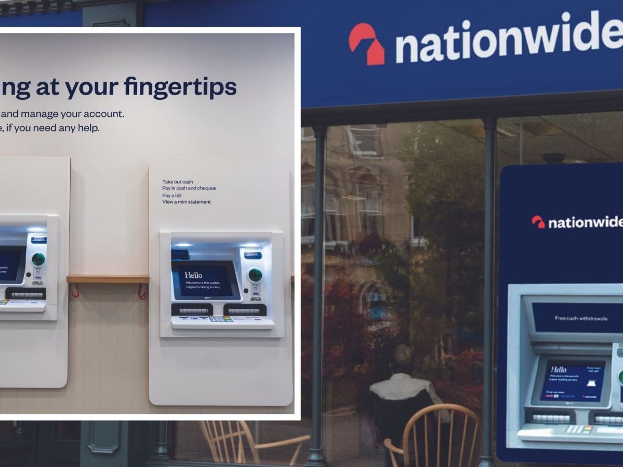 Nationwide Building Society branch sign and cash machines