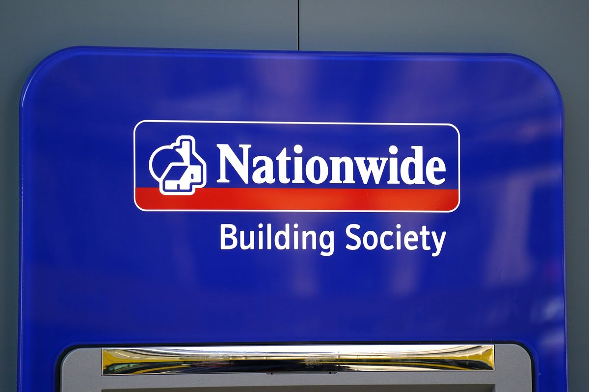 Nationwide Building Society logo at ATM outside of bank branch