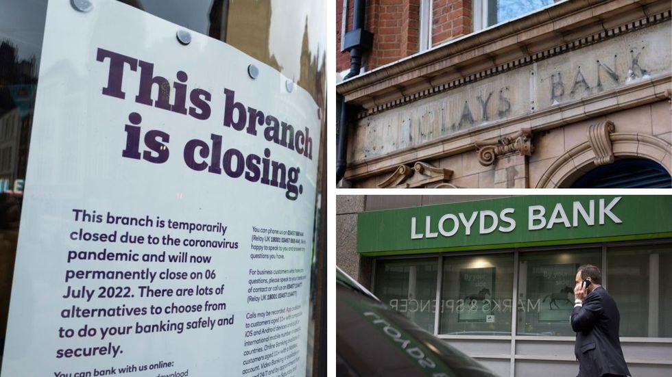 NatWest bank branch sign, abandoned Barclays bank and Lloyds Bank