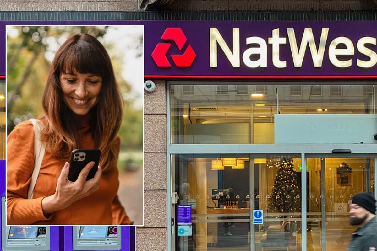 NatWest branch and woman on phone